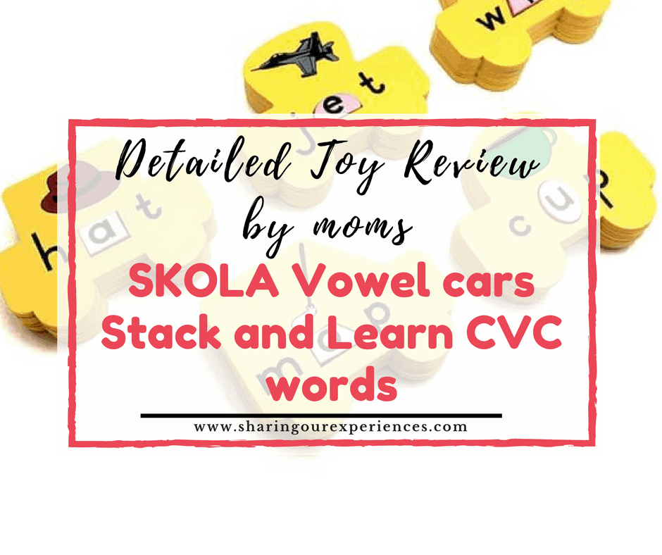 Skola vowel cars stack and learn CVC words detailed toy review by mom