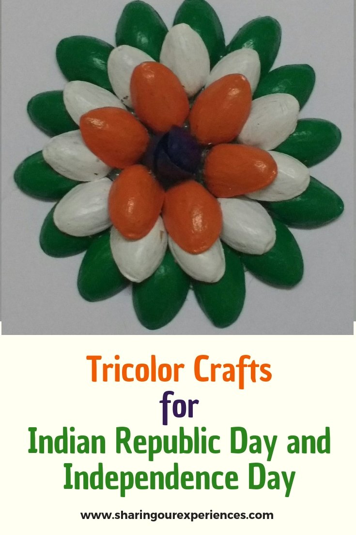 How to make Tricolor pistacchio shell flower craft with pista shells. Best out of waste crafts for Independence day or Republic day decorations