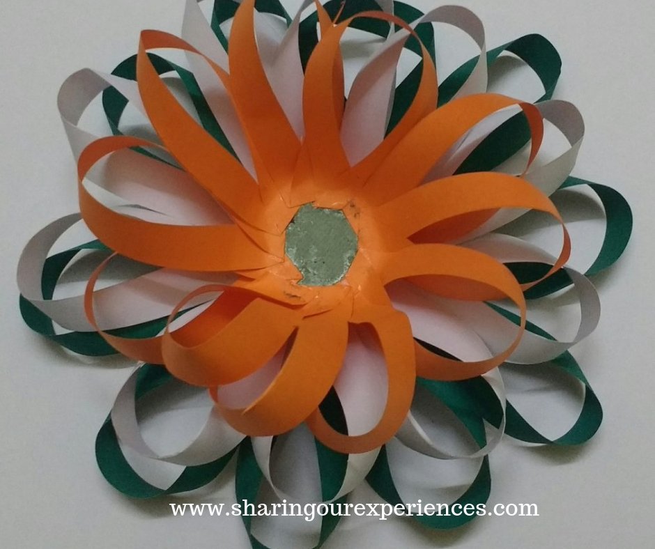 tricolor flower with paper. How to make Tricolor paper flower craft with paper. Best out of waste crafts and decorations for Independence day or Republic day