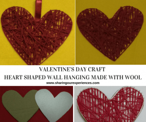 Heart shaped wall hanging made with wool/yarn