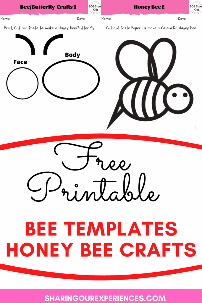 Free Printable Honey Bee template Honey bee crafts for kids for preschool kids