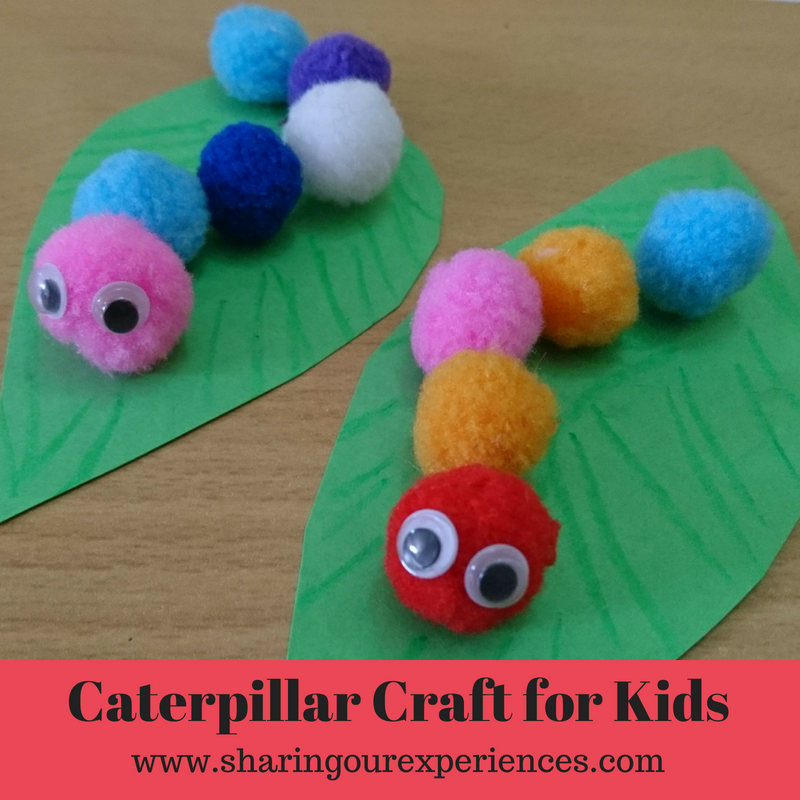 Easy and Fun Caterpillar crafts for kids using pompoms. Inspired by the Very Hungry Caterpillar book, This is fun and easy craft for toddlers and preschoolers