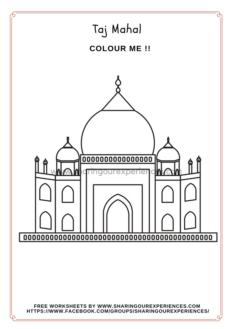 Taj Mahal coloring sheet Independence Day and Republic Day