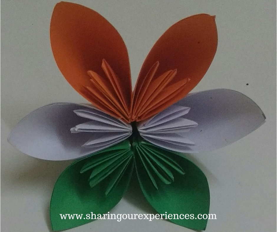 Step by Step tutorial with pictures on how to make Tricolor Kusudama Flower - Easy craft for Indian Independence Day or Republic Day