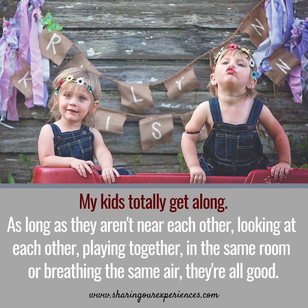 My kids totally get along,As long as they arent near each other,looking at each other,playing together, in the same room, or breathing the same air, they are all good