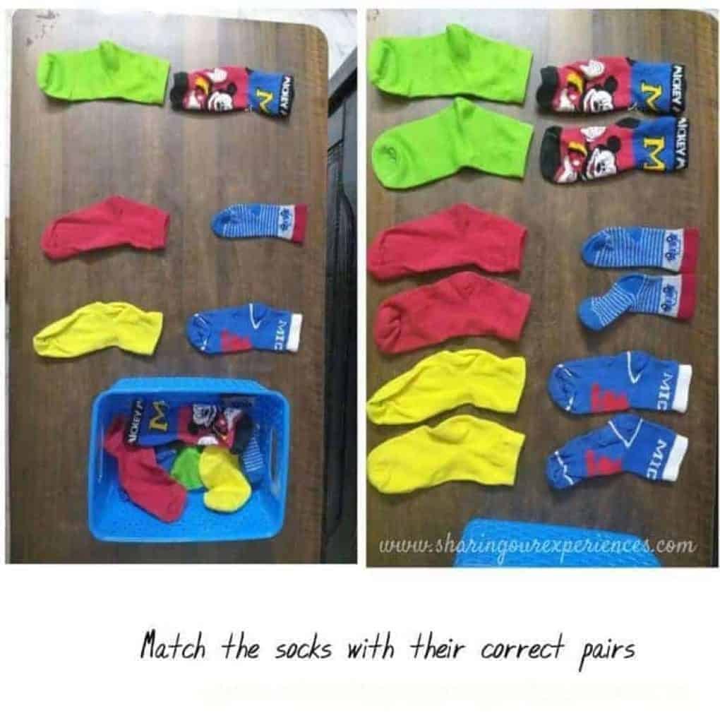 sock matching activity easy hands on visual discrimination activities for toddlers and preschoolers. Great for developing visual discrimination skills