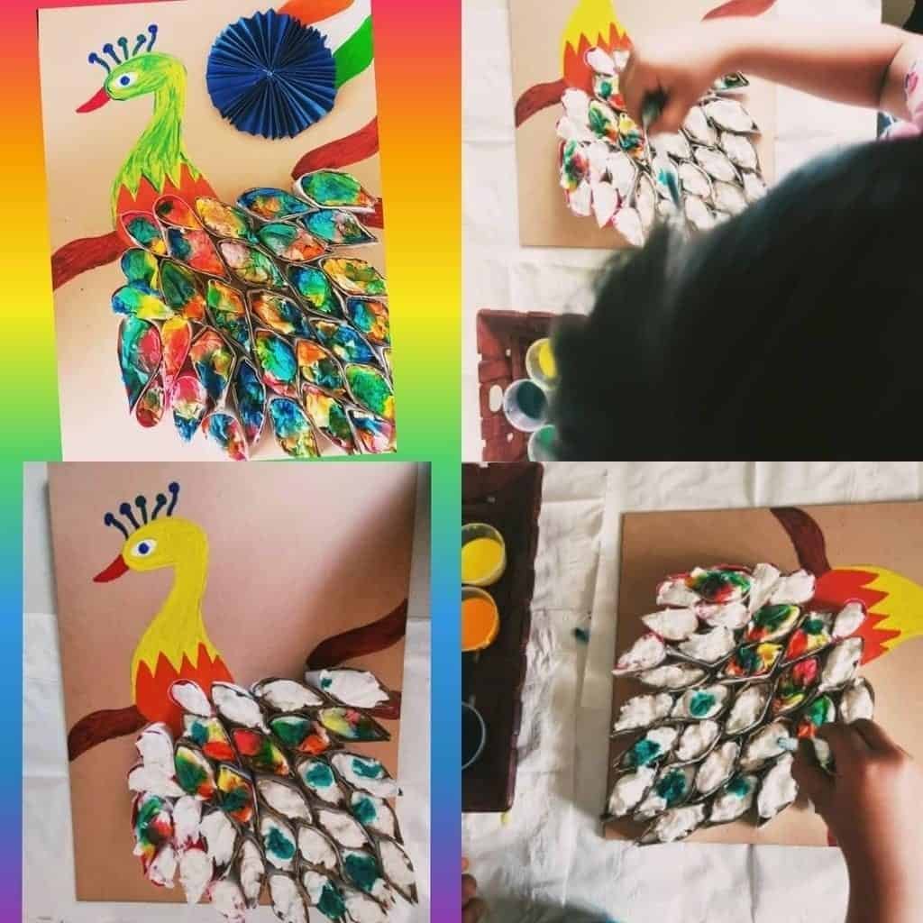 Making of Decorating peacock feathers with painting on tissue paper