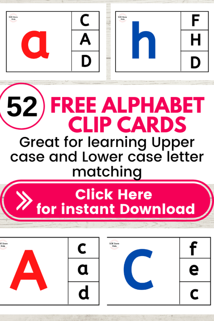 Check out this Hands-on and FREE way to help your child in learning alphabets. Most kids face difficulty with uppercase and lower case Alphabet matching. These alphabets clip cards are a fun way to make Alphabet matching fun for kids. Instantly Download your 52 FREE alphabet clip cards and help your kid have an easy and smooth transition to Kindergarten.