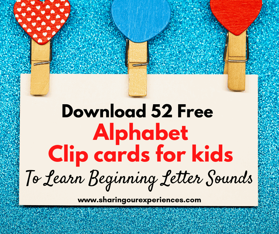 Instand Download 52 Free beginning sounds Alphabet clip cards with images for kids toddlers preschoolers