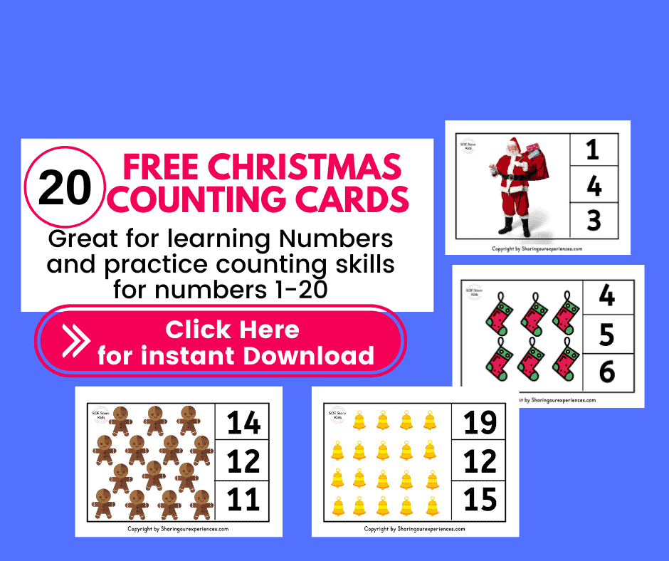 FREE Printable Number Clip Cards for Kindergarten Nursery Christmas themed activities PDF download