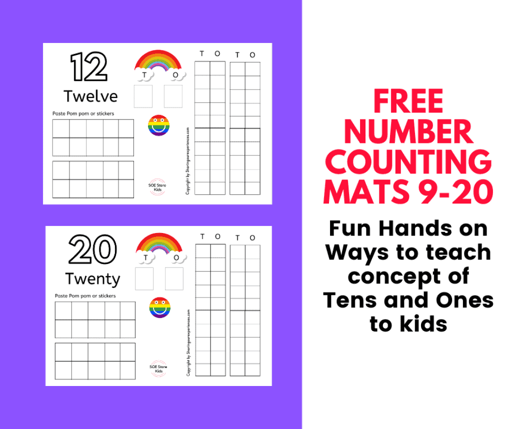 Fun Place value math activity. Free printable number mats 9-20 pdf - Great for teaching Tens and Ones concept to Kindergarten kids