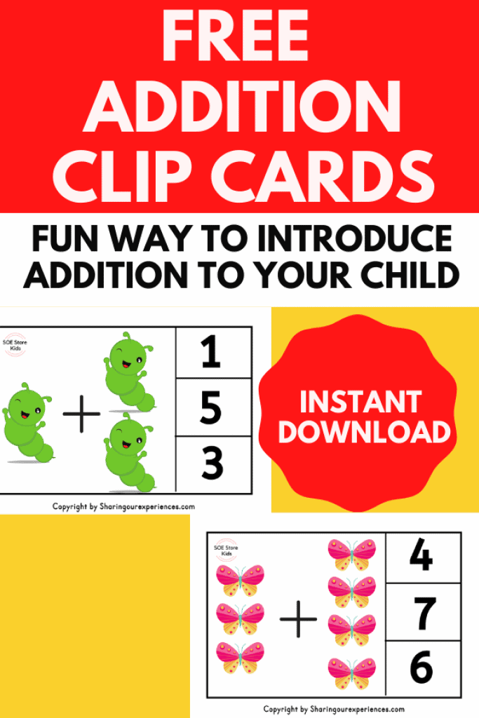 FREE Addition clip cards for Kindergarten kids Final worksheets. ooking for free addition clip cards for Kindergarten kids for beginners just learning to add? Download these FREE picture addition clip cards and I am sure your kid would love them.