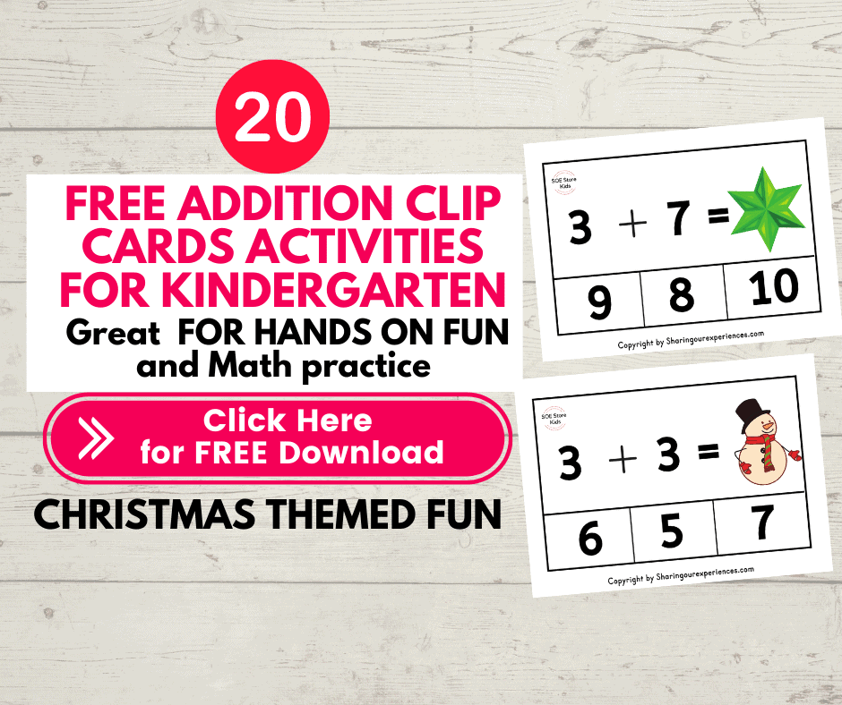 free christmas printable addition clip cards numbers 1 10 for kindergarten kids instant download sharing our experiences