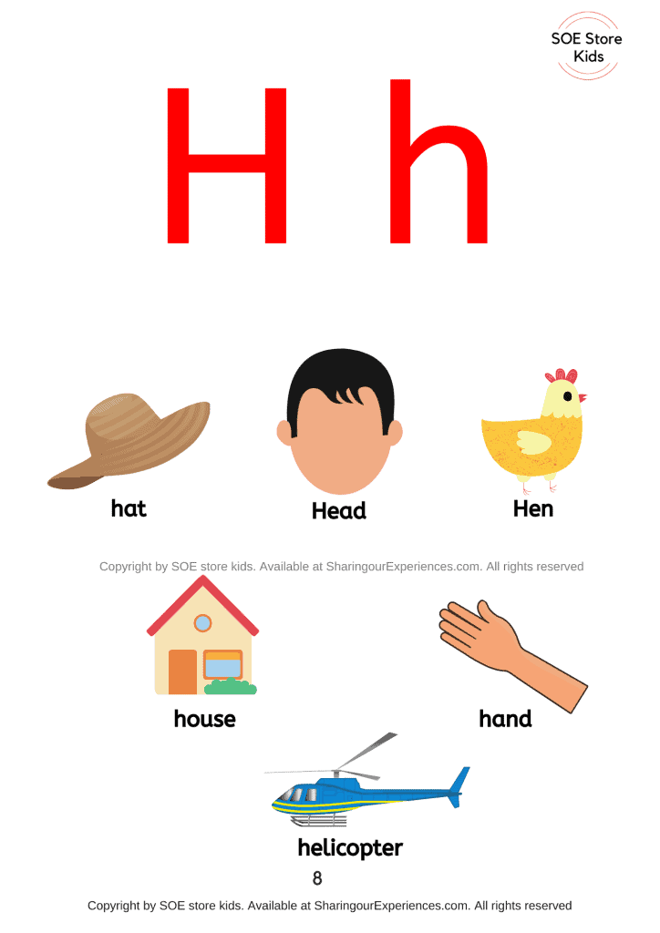 Things simple words start with letter h sound words Nursery