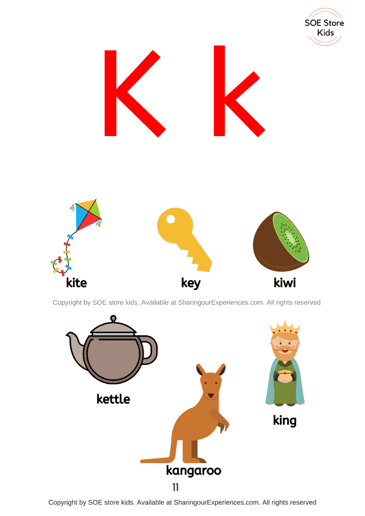 Things simple words start with letter k sound words Nursery Kindergarten kids