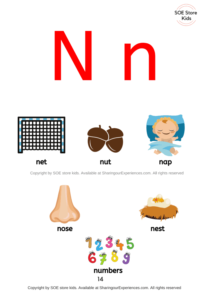 Things simple words start with letter n sound words Nursery Kindergarten kids