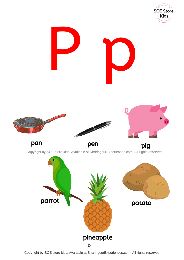 Pictures of things that start with the letter P/ letter â€˜pâ€™ sound words with pictures