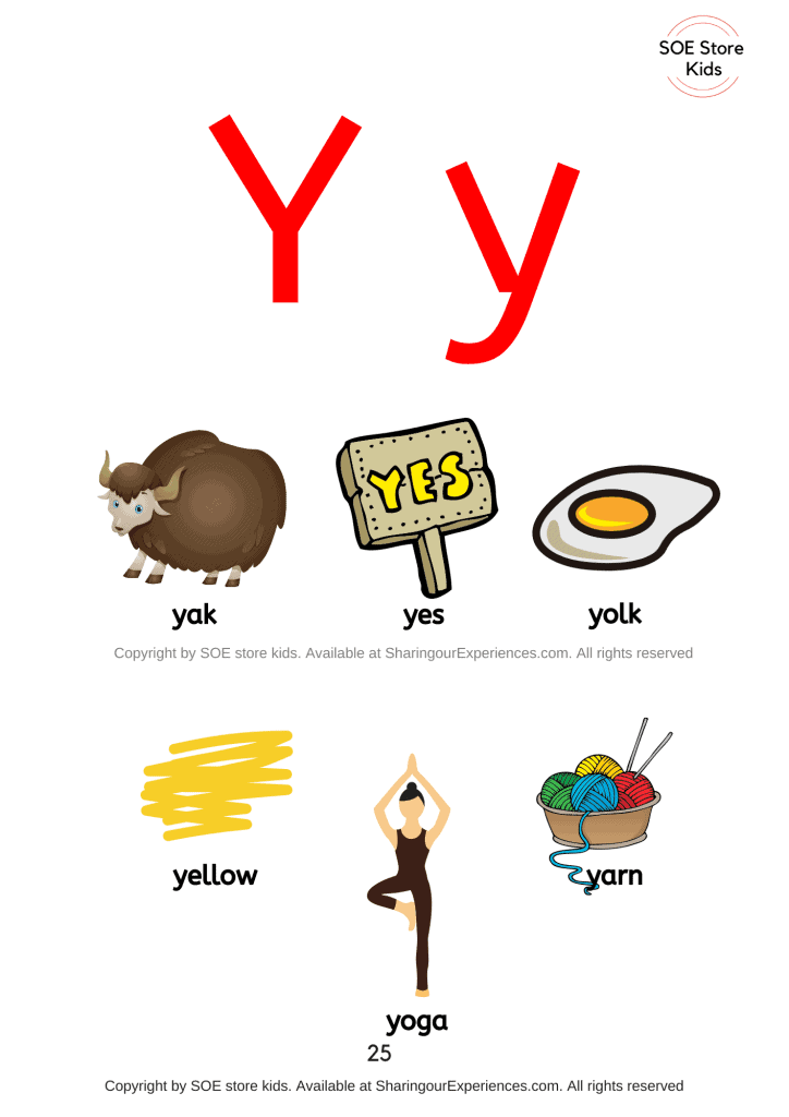 Pictures of things that start with the letter Y/ letter â€˜yâ€™ sound words with pictures