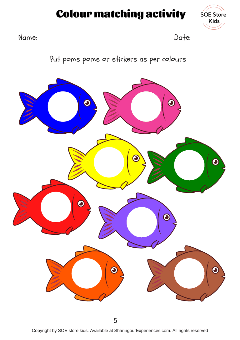 Free Colors matching activities for toddlers printable pdf