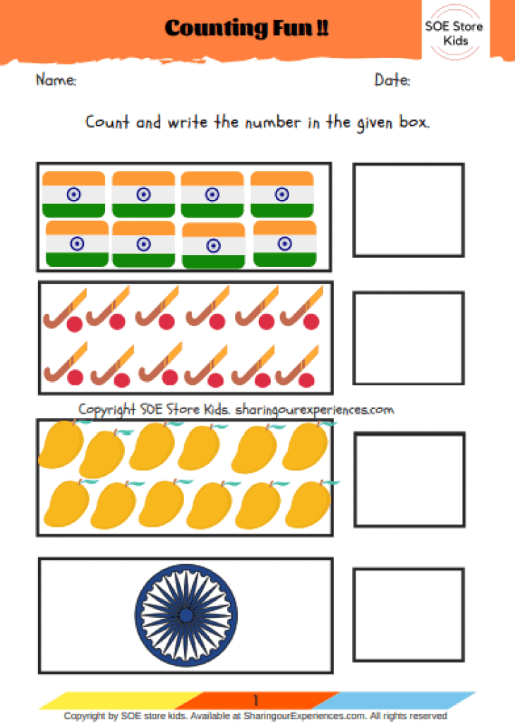 Easy & Fun FREE India Independence Day worksheets for kids. Learning about India in preschool Nursery and KG. India themed unit