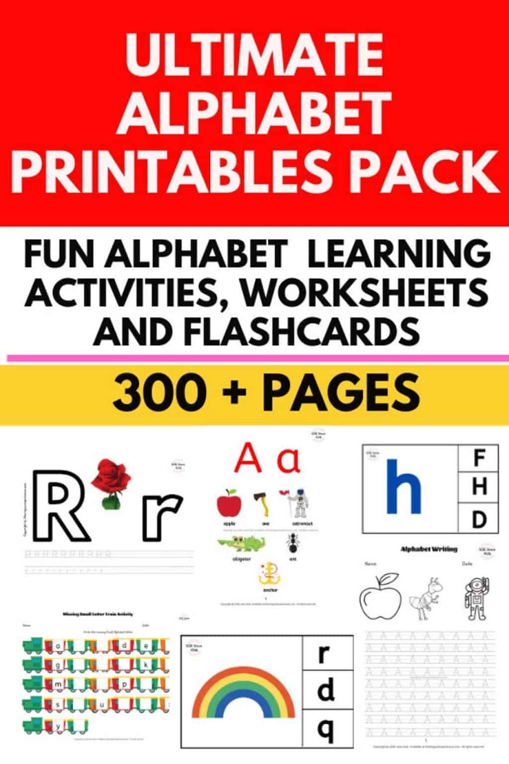 Alphabet activities worksheets flashcards printable pack (PDF version