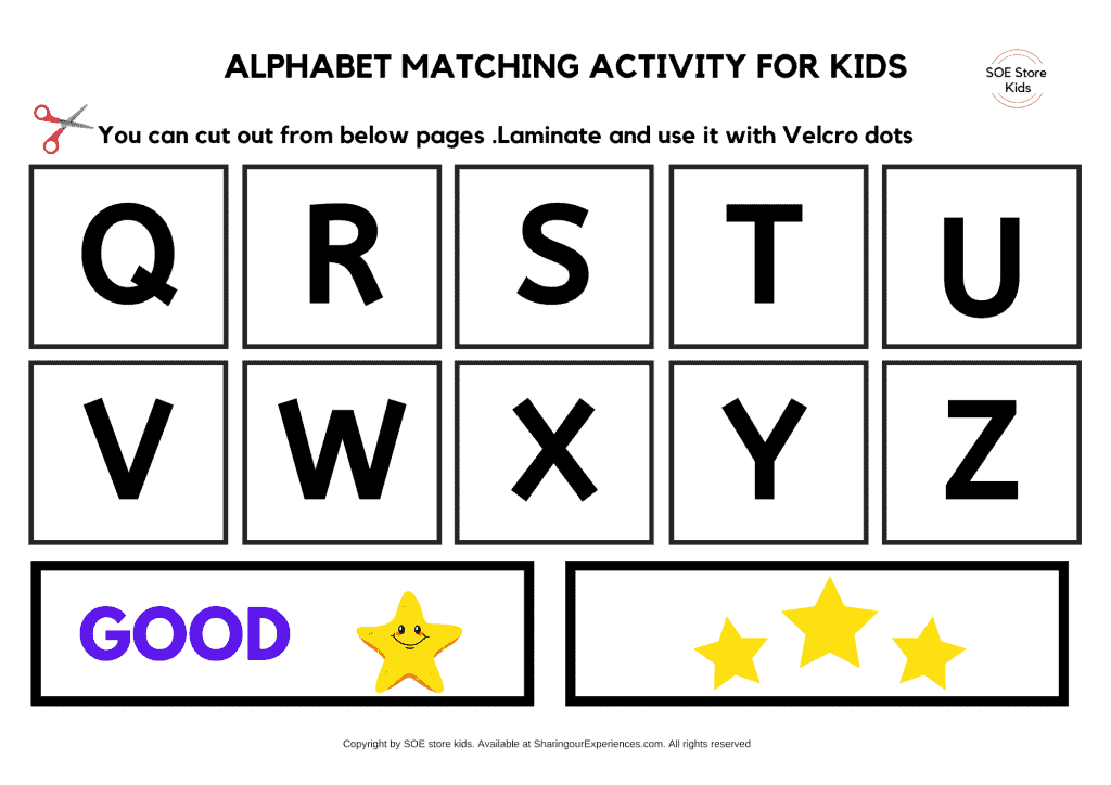 Cut and paste the matching uppercase and lowercase letter Alphabet matching pdf printable worksheets