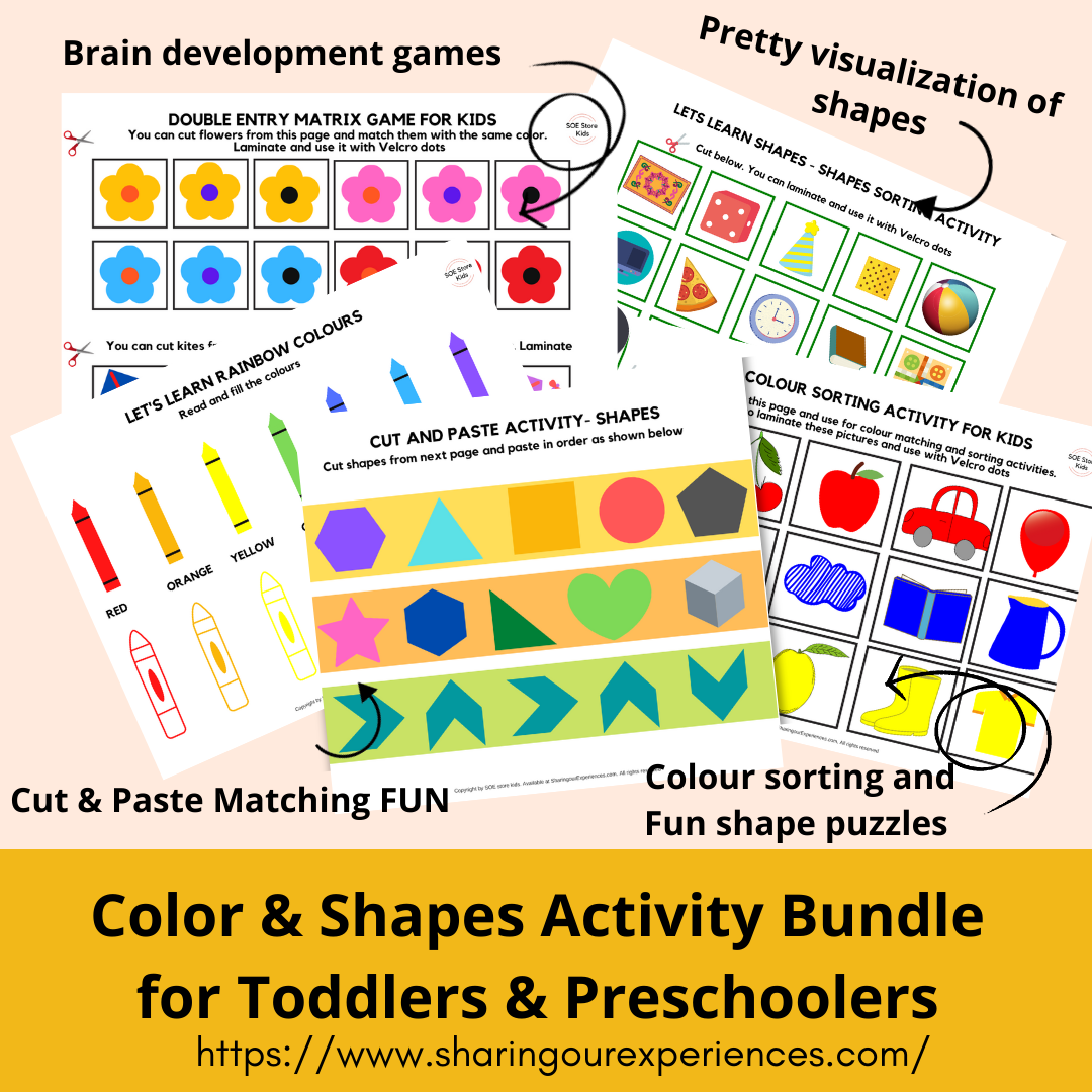 Colours and shapes activity bundles learning bindre for preschool toddler kids