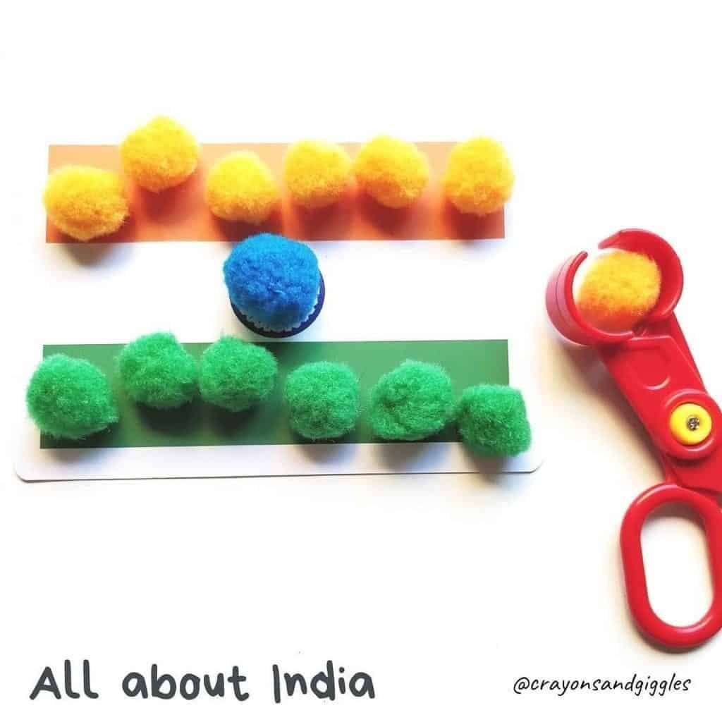 India National flag pom-pom balls matching activity