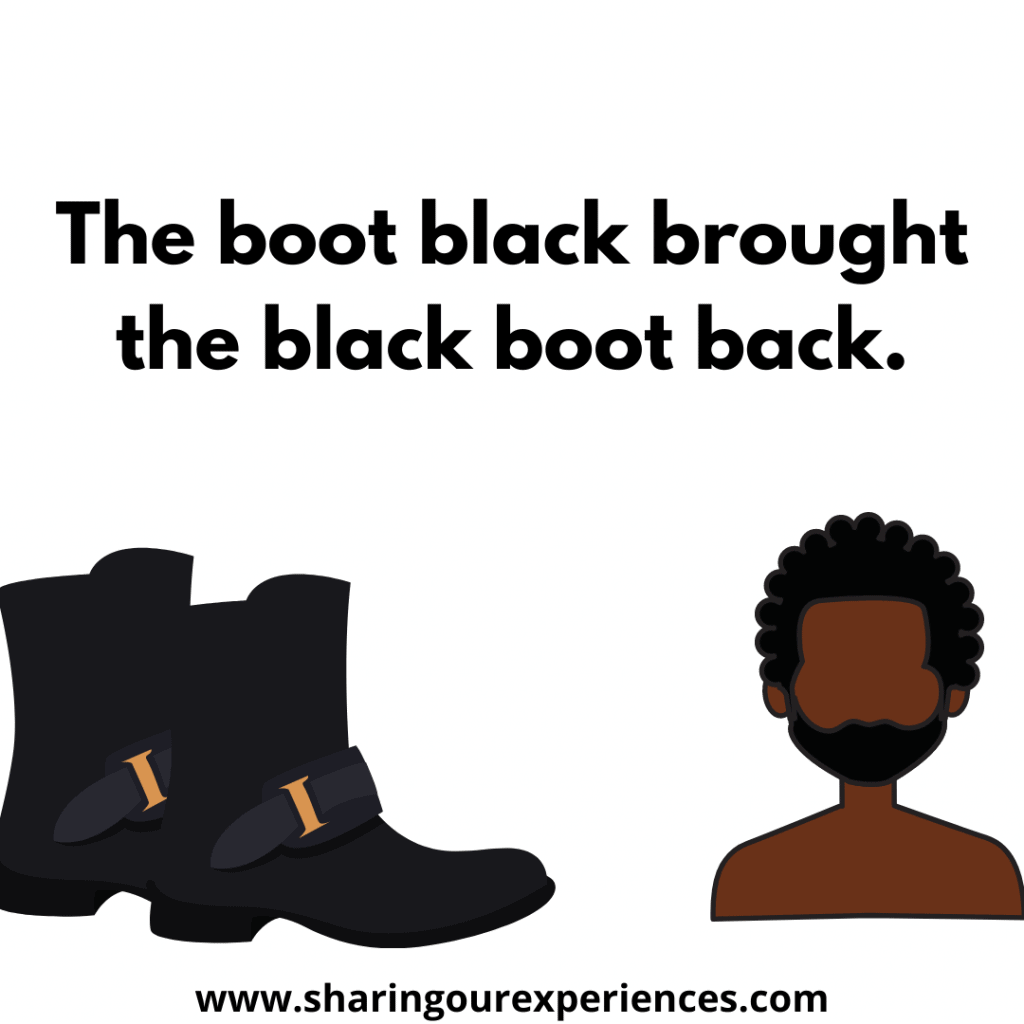 Easy and popular English Tongue twister for kids The boot black brought the black boot back.