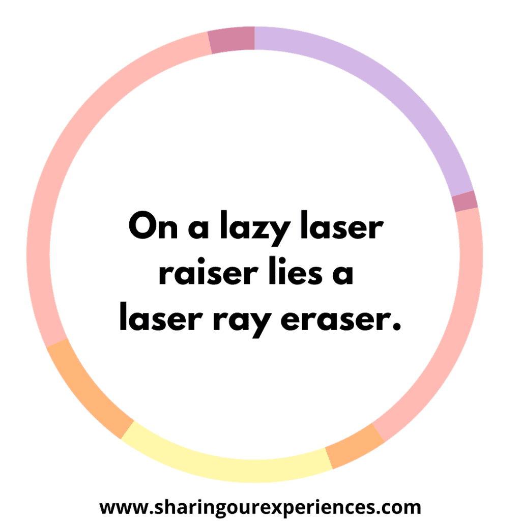 Popular English tongue twister for kids. On a lazy laser raiser lies a laser ray eraser.png