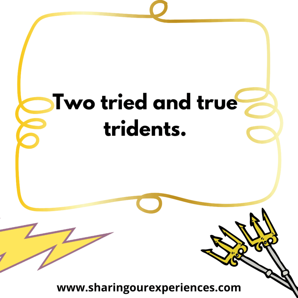 Popular English tongue twister for kids Two tried and true trident.