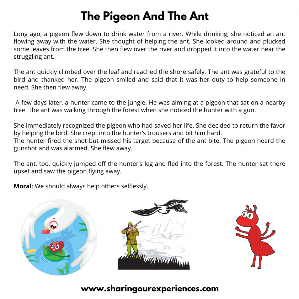 Famous Moral Stories For Kids- The Pigeon And The Ant.