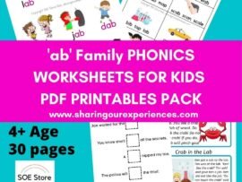 "ab" word family Phonics worksheets for kids