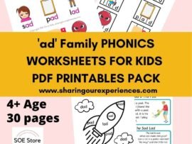 "ad" word family Phonics worksheets for kids