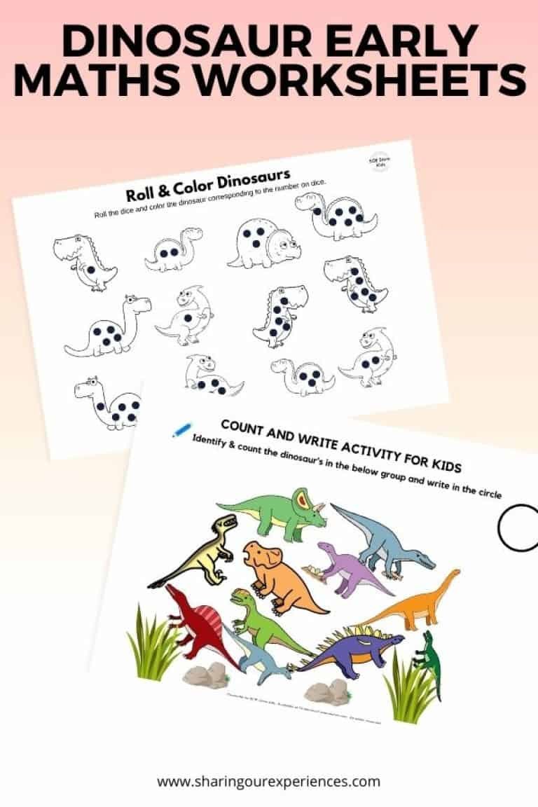 Dinosaur Worksheet Printable Pack for Toddlers, Preschoolers and