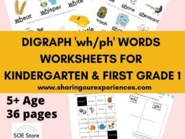 Digraph 'wh-ph' words worksheets for Kindergarten & First grade 1