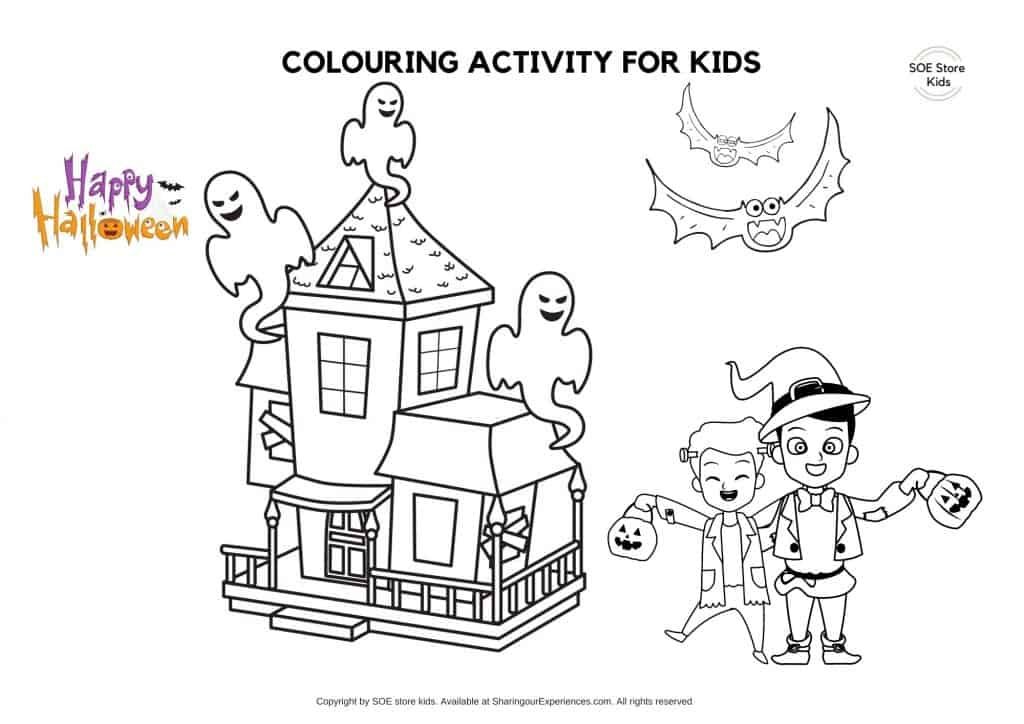 Trick or Treat Halloween House Coloring Page