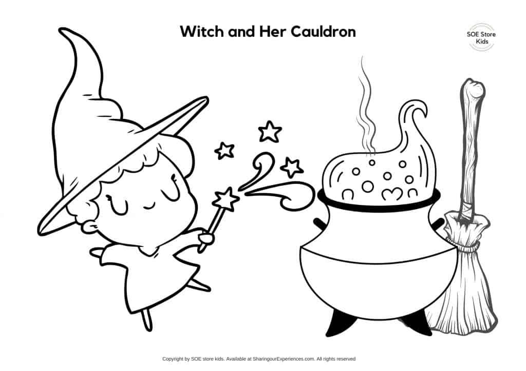 Witch and Her Cauldron Coloring Page