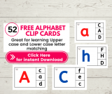 52 FREE Alphabet Uppercase Lowercase Matching Clip cards – Great Hands on Activity for learning Alphabets