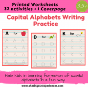 Capital Alphabets Writing Practice Worksheets for kids 3.5 yrs and above – Alphabets Writing (Cover page + 32 activities) # Printables # Worksheets