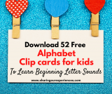52 Free beginning sounds clip cards with images (Capital and Small letter Alphabets)