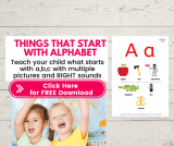 Things that start A,B, C and each letter (phonics sounds) – Alphabet charts and Alphabet with pictures to teach Alphabet reading