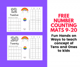 Free printable Number mats 9-20 pdf – Great for teaching Tens and Ones concept to Kindergarten kids