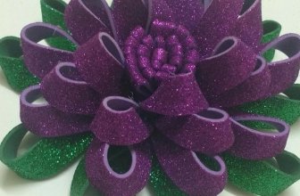 Green and Purple Folded Glittery Foam Sheet Flowers