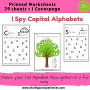 I Spy Capital Alphabets Worksheets for kids 3 yrs and above – Alphabets recogition ( Cover Page + 29 Worksheets) #Printable #Worksheets