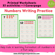 Numbers Writing Practice Worksheets for kids 3.5 yrs and above – Number Writing (Cover page + 32 activities ) # Printables # Worksheets